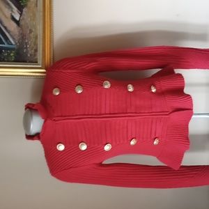 Contemporaine  Red zipped ruffled column and bottom knit cardigan Size S